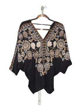 Rose & Olive Black Floral Embroidered V-Neck Poncho